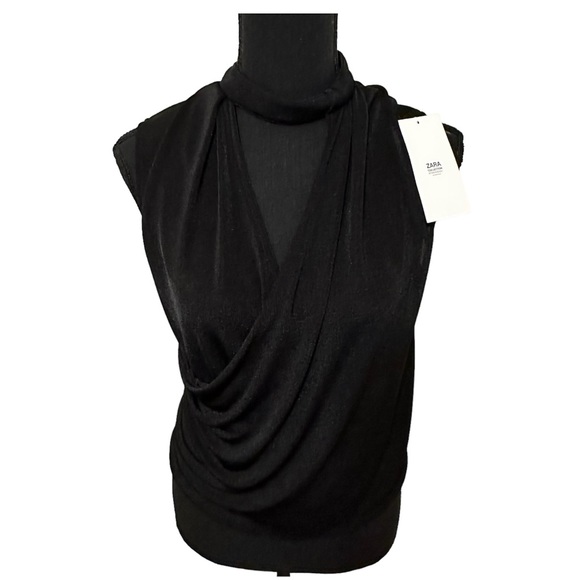 🆕 Zara Flowing Crossover Sleeveless Black Too Size S - Picture 11 of 12